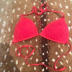 Red crochet padded string bikini top size 10 H&M